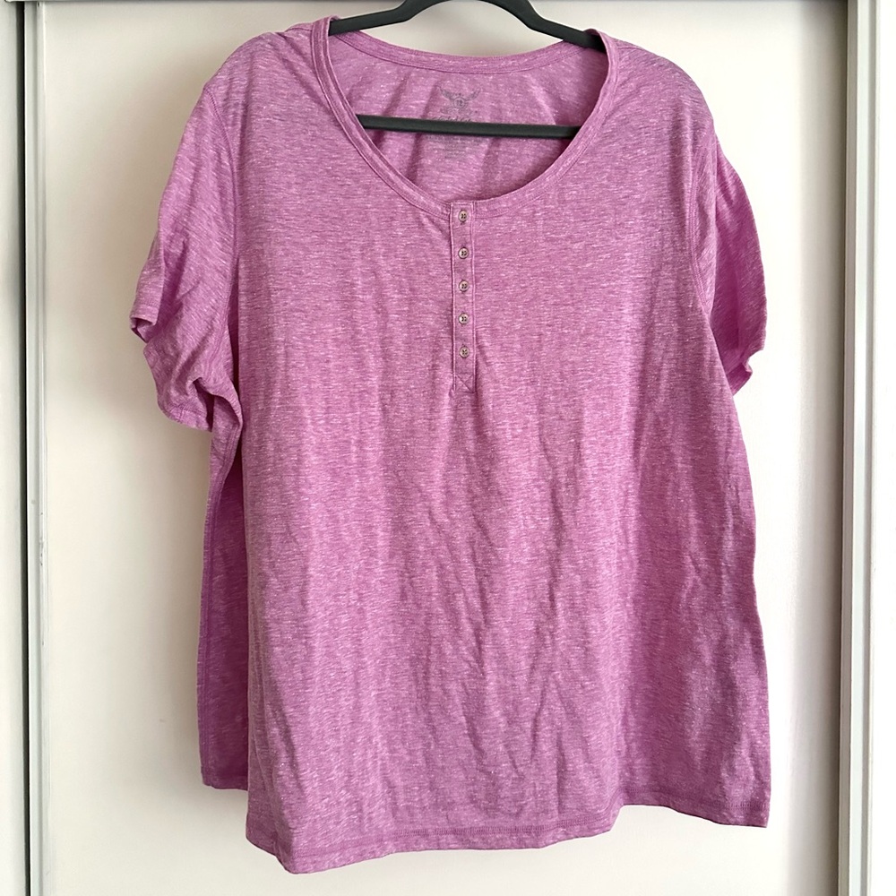 Faded Glory Heathered Pink Short-Sleeve Henley Tee Sz 2X